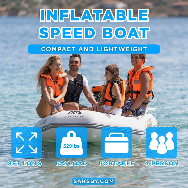 Aqua Marina A-Deluxe 8FT 4-Person Inflatable Speed Boat With Comfortable Rowing Seat And Adjustable Center Feet [BT-88850AL] (SAK20456) by SAKSBY WHOLESALE