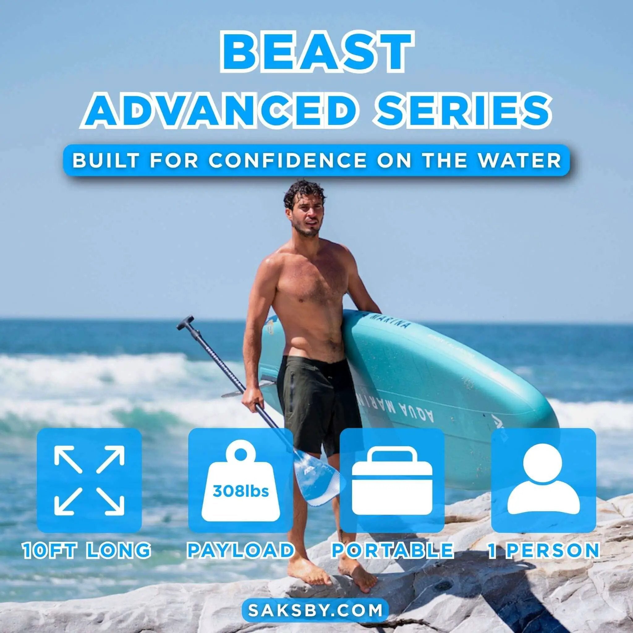Aqua Marina Beast 10FT Advanced All-Around Inflatable SUP With Carbon Hybrid Paddle [BT-23BEP] (SAK89512) by SAKSBY WHOLESALE