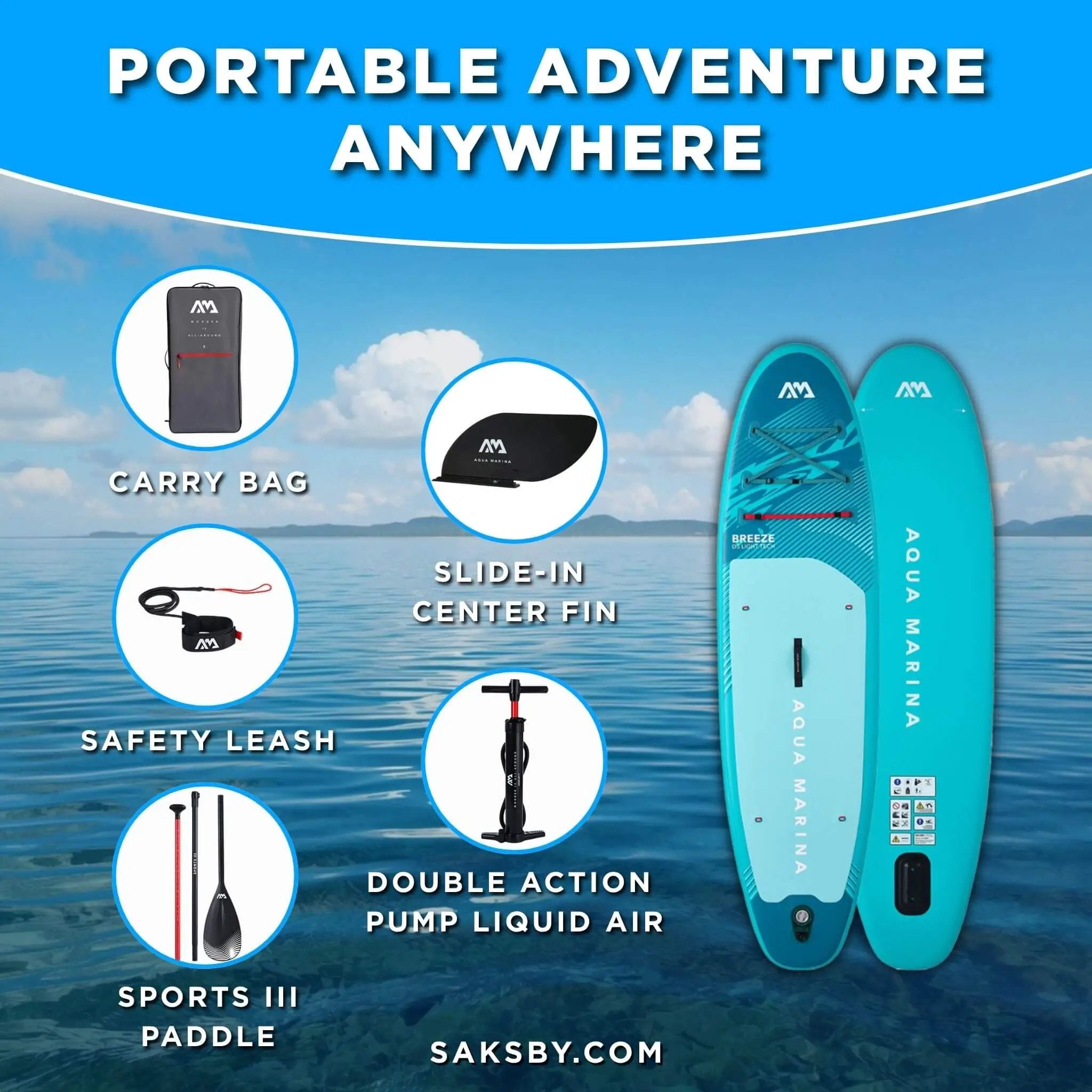 Aqua Marina Breeze 9FT Green Compact Inflatable SUP With Drop Stitch Light Technology [BT-23BRP] (SAK68745) by SAKSBY WHOLESALE