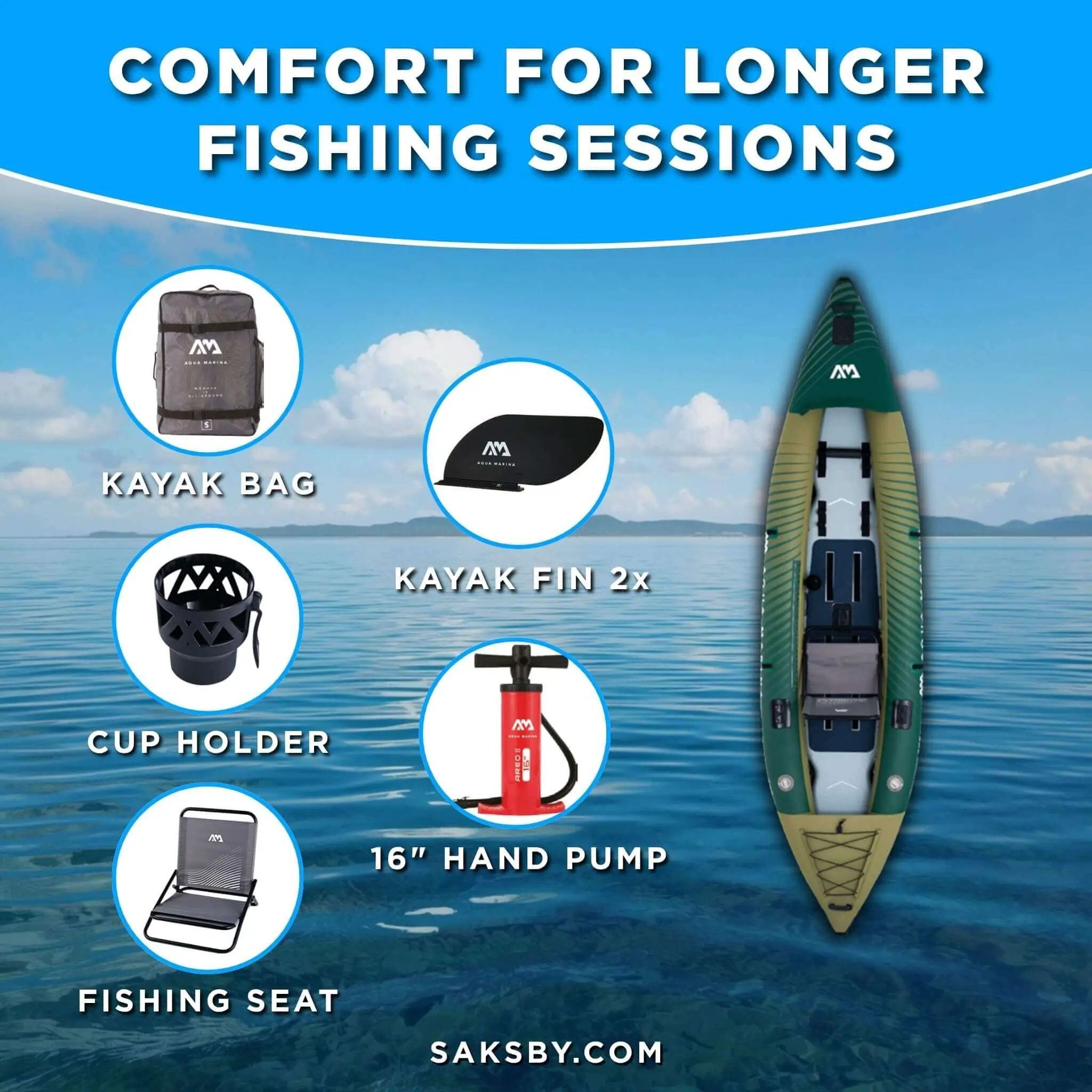 Aqua Marina Caliber 13FT Angling Kayak With Foldable Fishing Seat [Paddle Excluded] [CA-398] (SAK23467) by SAKSBY WHOLESALE