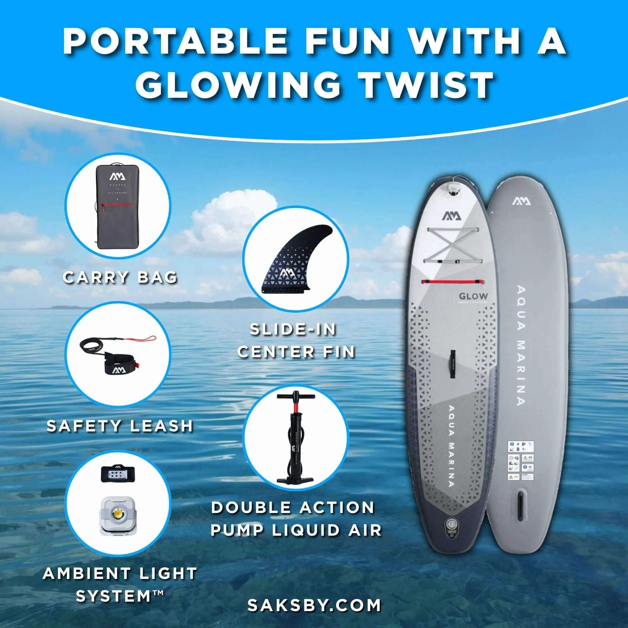 Aqua Marina Glow 10FT All-Around ISUP With Ambient Light System And Safety Leash [BT-24GL] (SAK48269) by SAKSBY WHOLESALE