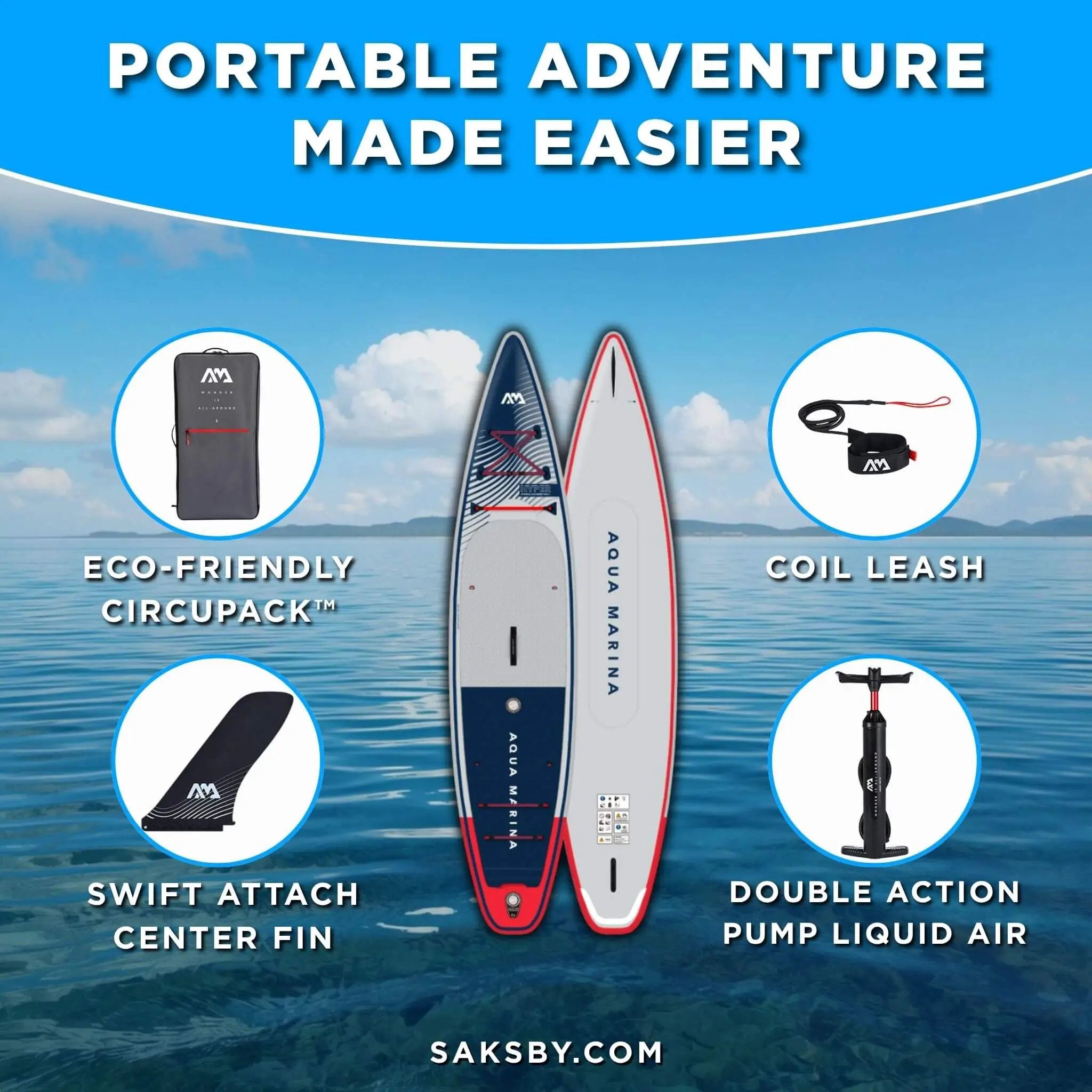 Aqua Marina Hyper 12FT Navy Touring SUP With Hydrodynamic Rail Edges & Adjustable Bungee [BT-23HY02] (SAK23285) by SAKSBY WHOLESALE