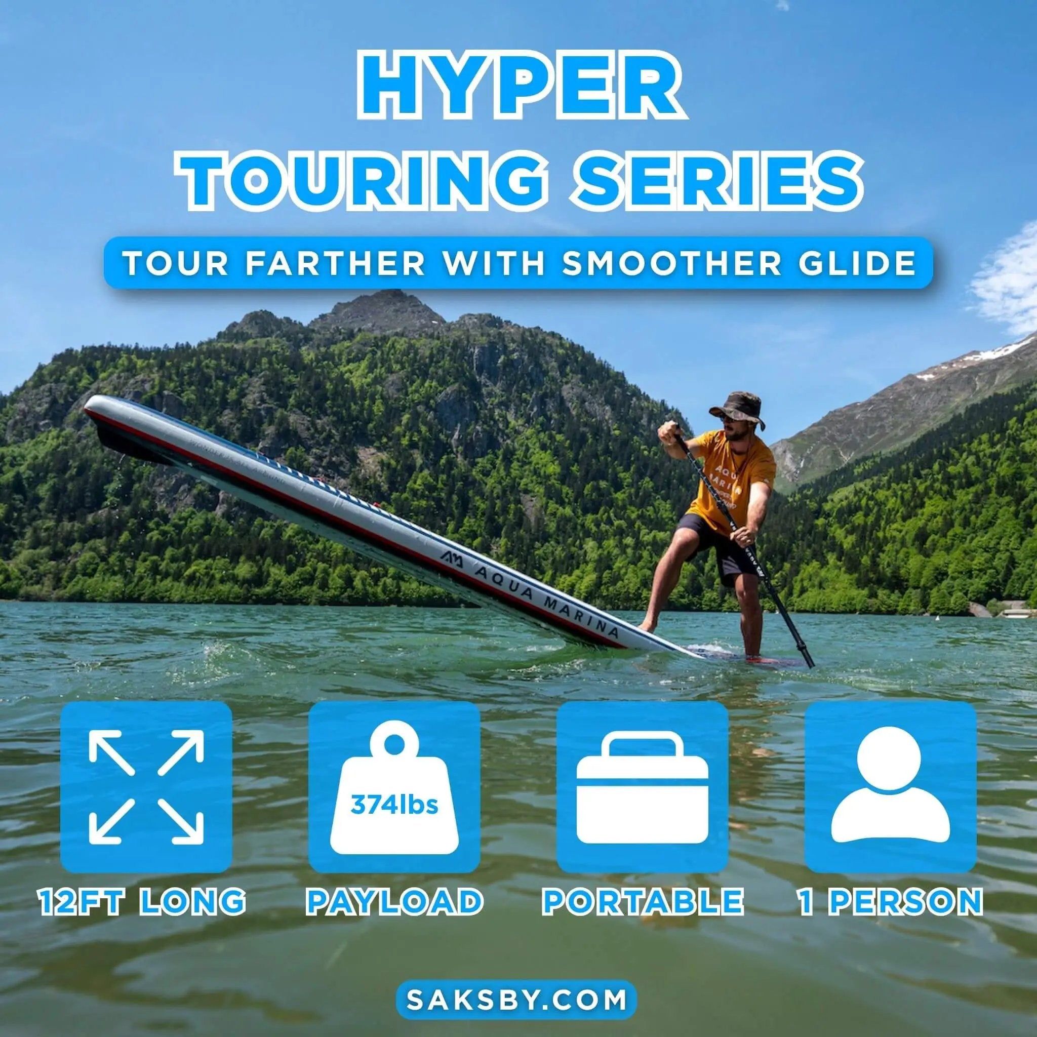 Aqua Marina Hyper 12FT Navy Touring SUP With Hydrodynamic Rail Edges & Adjustable Bungee [BT-23HY02] (SAK23285) by SAKSBY WHOLESALE