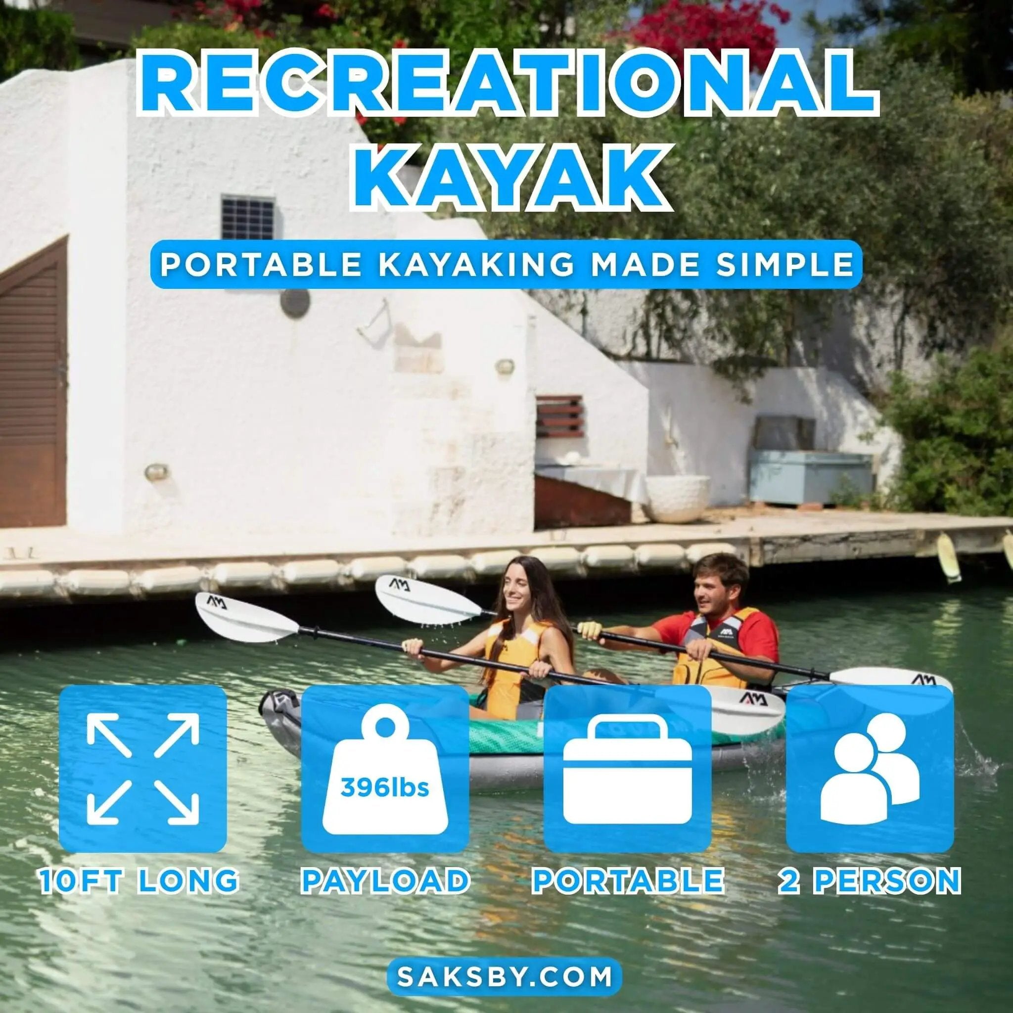 Aqua Marina Laxo 320 2-Person 10FT Recreational Kayak With High-Back Seat And Adjustable Cargo Bungee [LA-320] (SAK01396) by SAKSBY WHOLESALE