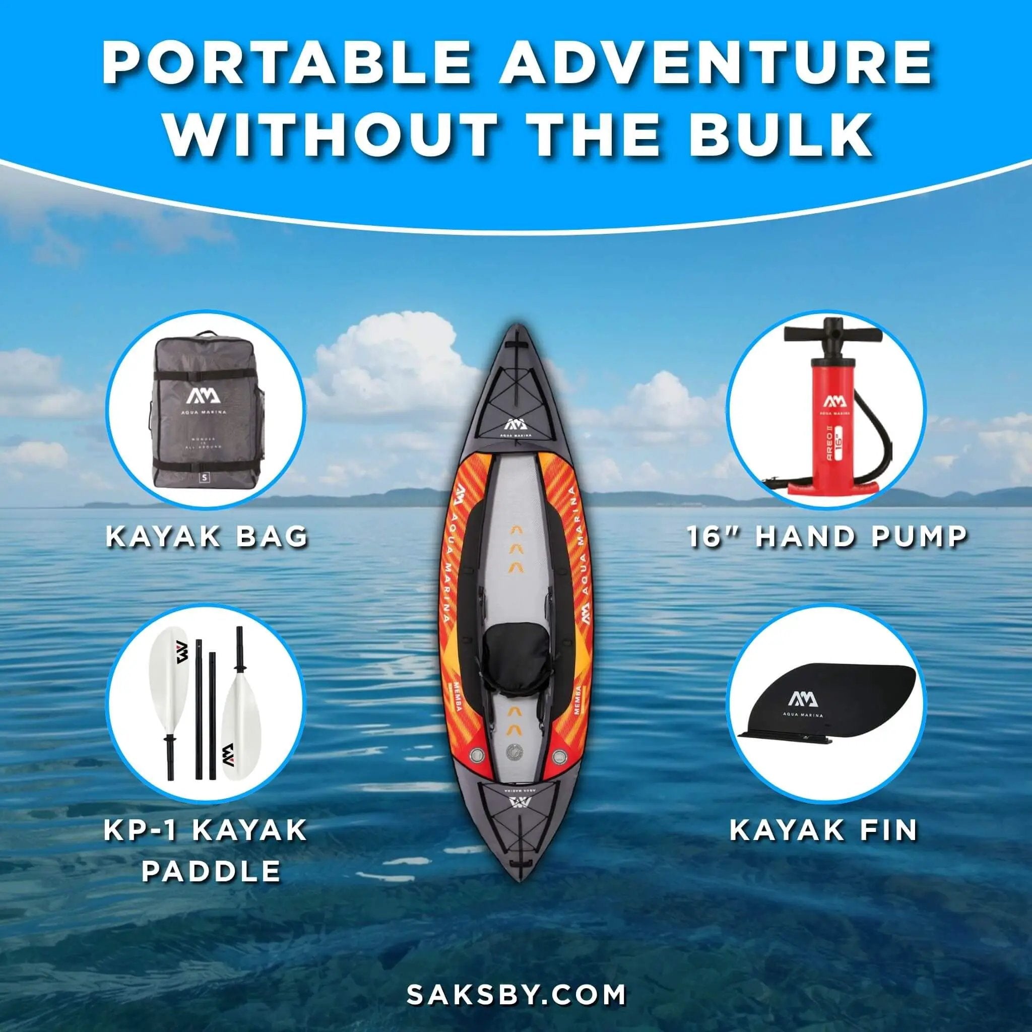 Aqua Marina Memba 330 10FT 1-Person Ultra Stiff Touring Kayak With Double Wall Fabric Floor [ME-330] (SAK56789) by SAKSBY WHOLESALE