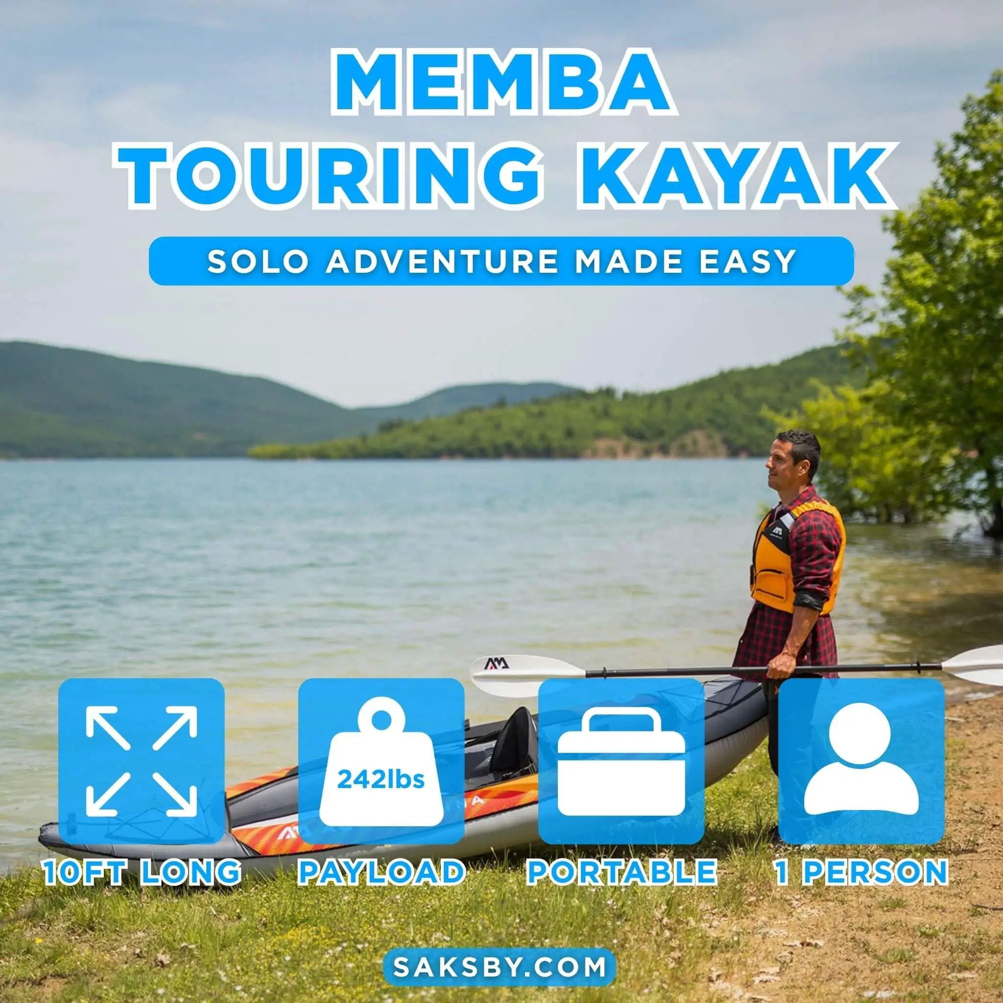 Aqua Marina Memba 330 10FT 1-Person Ultra Stiff Touring Kayak With Double Wall Fabric Floor [ME-330] (SAK56789) by SAKSBY WHOLESALE