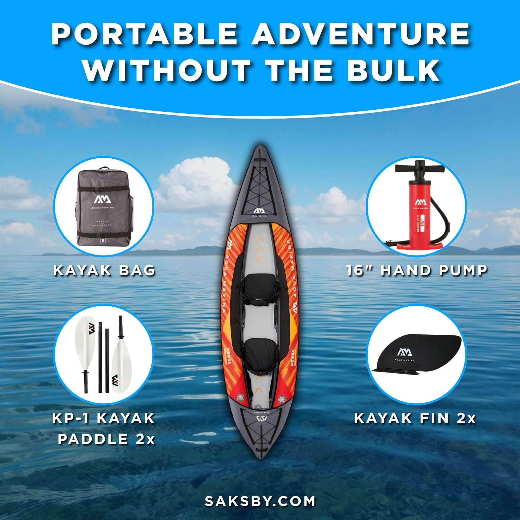 Aqua Marina Memba 390 Premium 12FT 2-Person Touring Kayak With DWF Deck And Paddles [ME-390] (SAK17282) by SAKSBY WHOLESALE