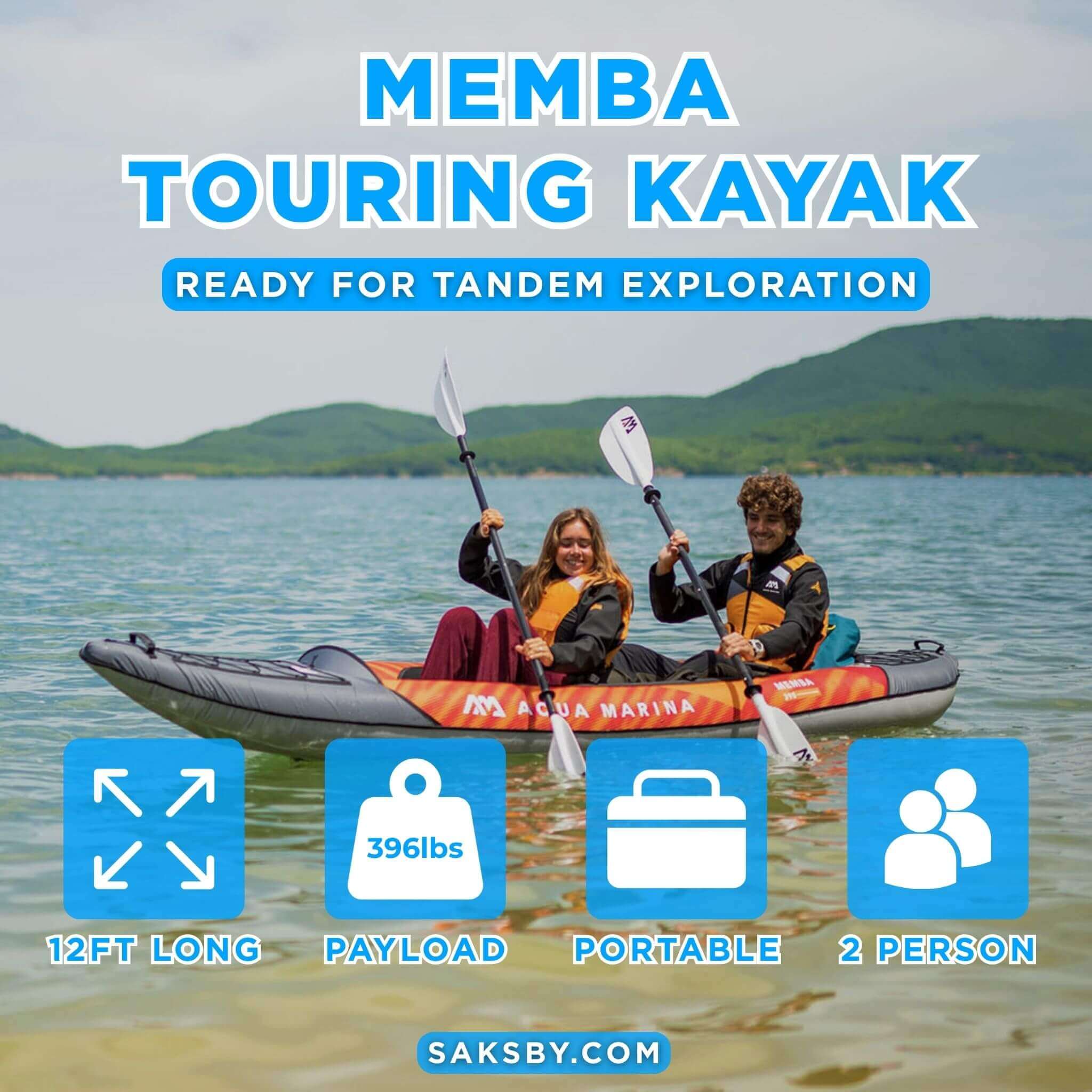 Aqua Marina Memba 390 Premium 12FT 2-Person Touring Kayak With DWF Deck And Paddles [ME-390] (SAK17282) by SAKSBY WHOLESALE