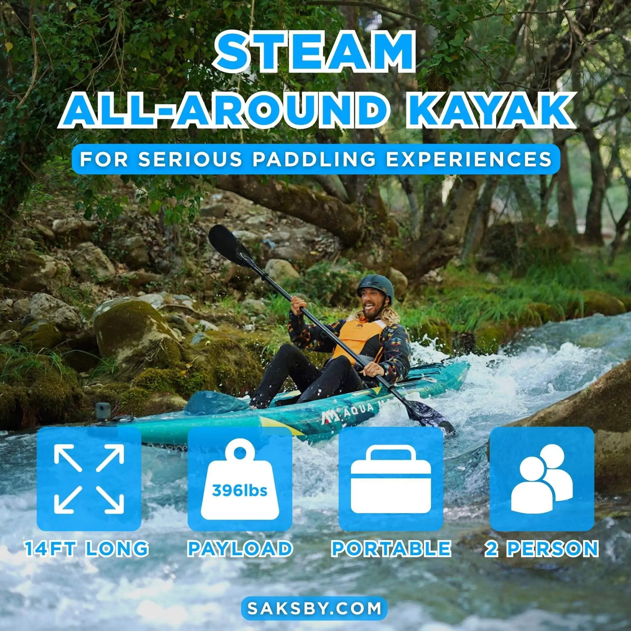 Aqua Marina Steam 412 14FT 2-Person Premium Kayak With DWF Deck [Paddle Excluded] [ST-412] (SAK57946) by SAKSBY WHOLESALE