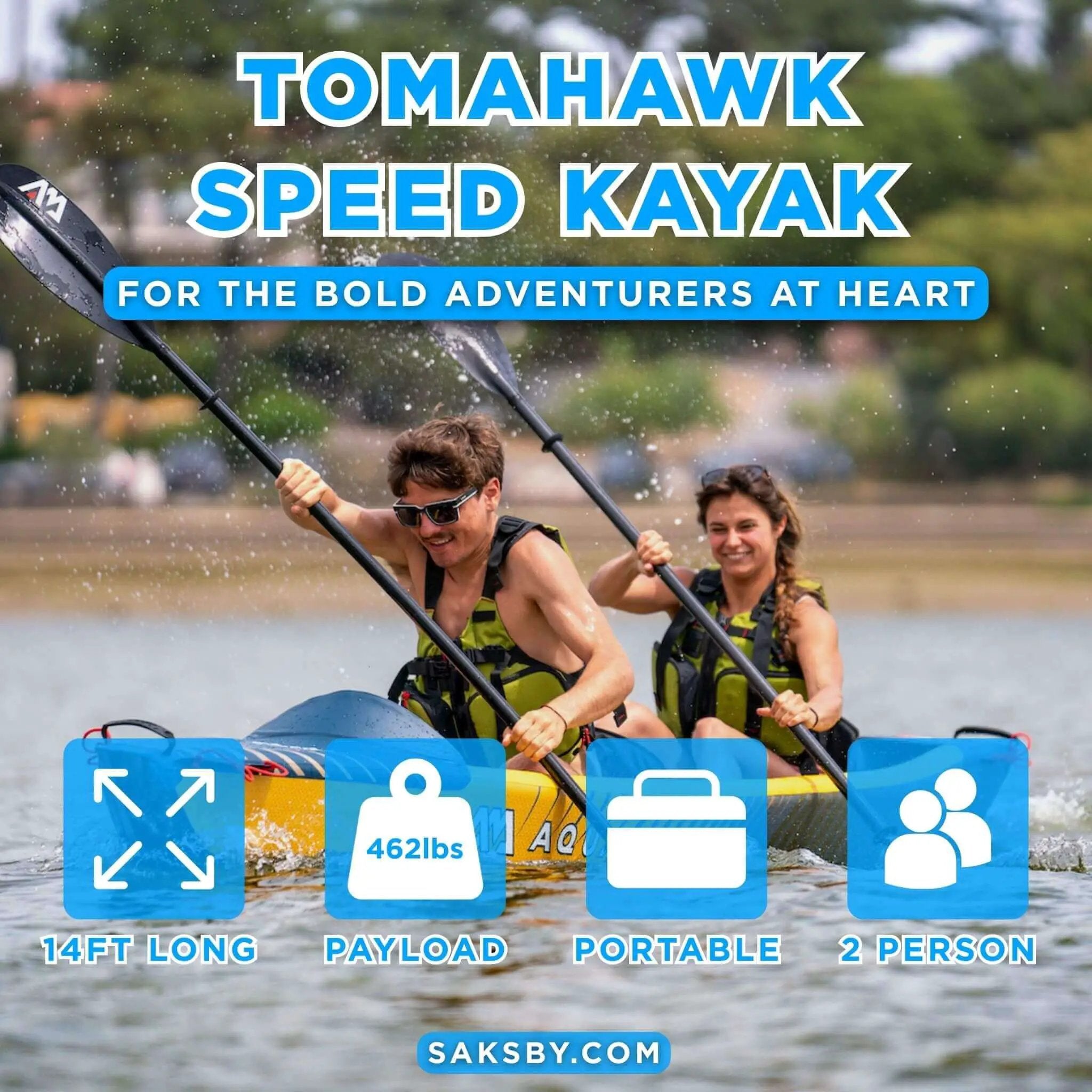 Aqua Marina Tomahawk AIR-K 440 14FT 2-Person High-Pressure Speed Inflatable Kayak [Paddle Excluded] [AIR-K440] (SAK31482) by SAKSBY WHOLESALE
