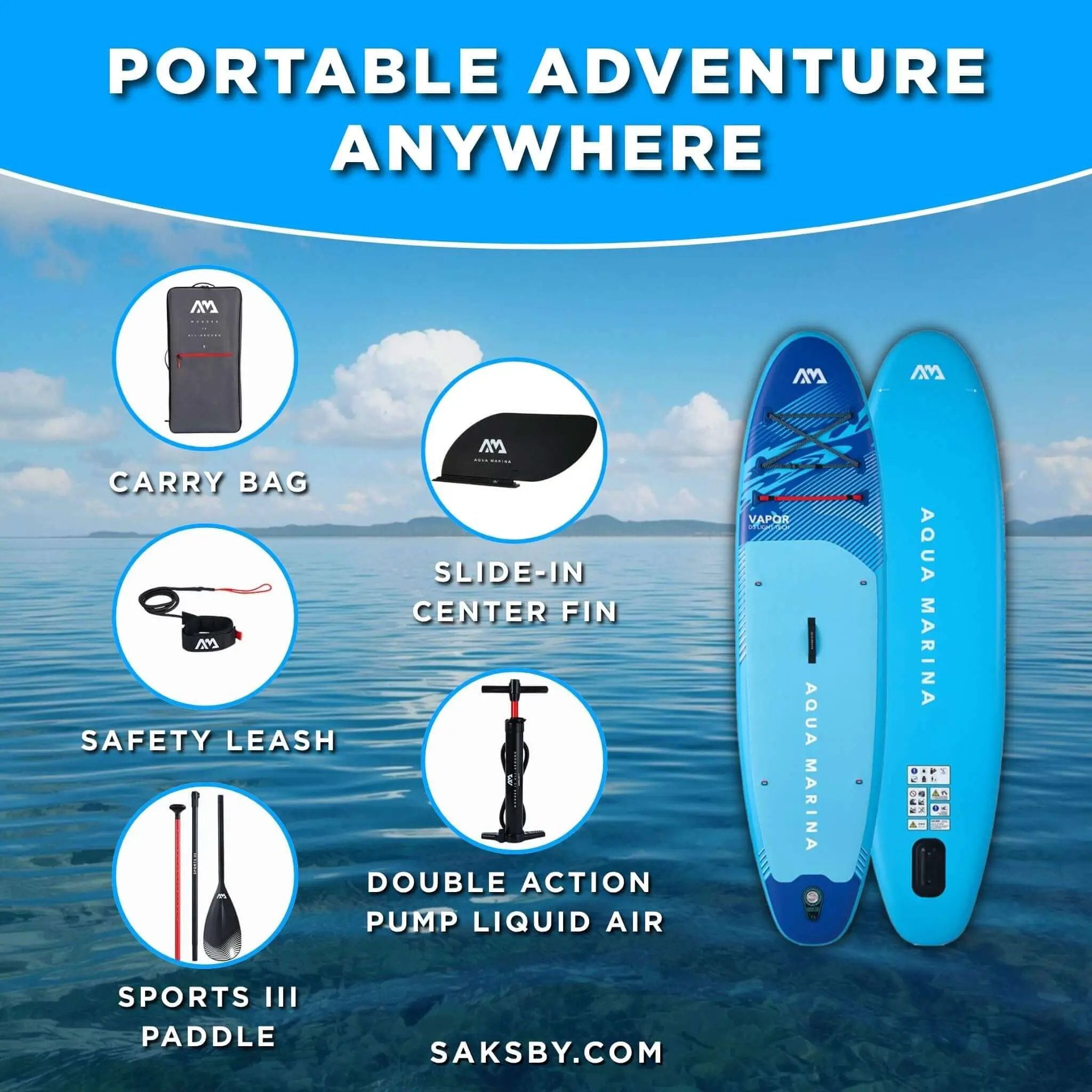 Aqua Marina Vapor 10FT All-Around SUP W/ Sand Ripple Grooved EVA Footpad [BT-23VAP] (SAK60532) by SAKSBY WHOLESALE