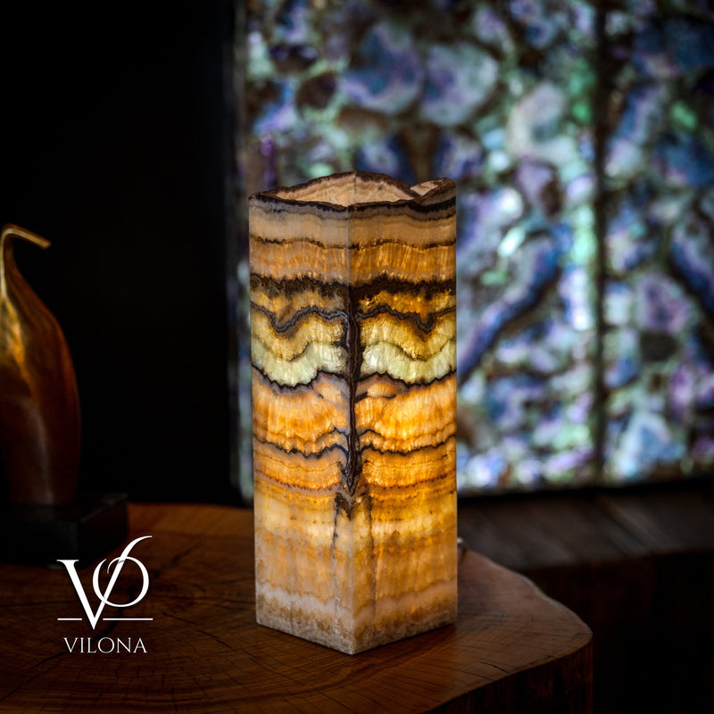 Aqua Onyx Table Lamp - Small - (18" Tall, 6x6" Live Edge Square #6), photo 4 of 5