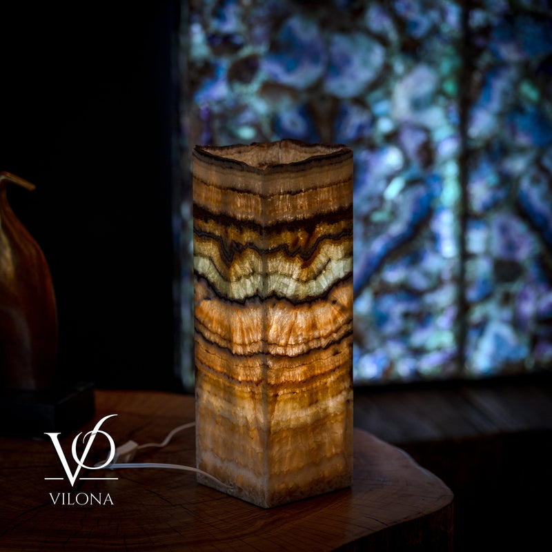 Aqua Onyx Table Lamp - Small - (18" Tall, 6x6" Live Edge Square #8), photo 3 of 5