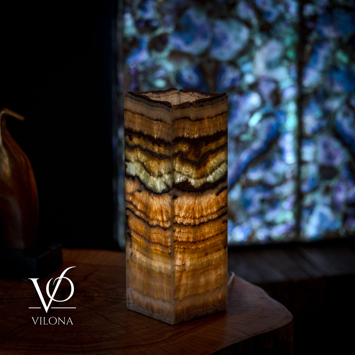 Aqua Onyx Table Lamp - Small - (18" Tall, 6x6" Live Edge Square #8), photo 4 of 5