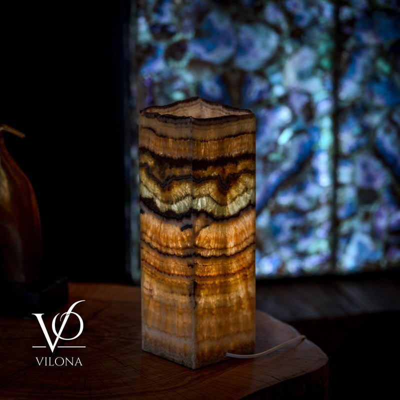 Aqua Onyx Table Lamp - Small - (18" Tall, 6x6" Live Edge Square #8), photo 5 of 5
