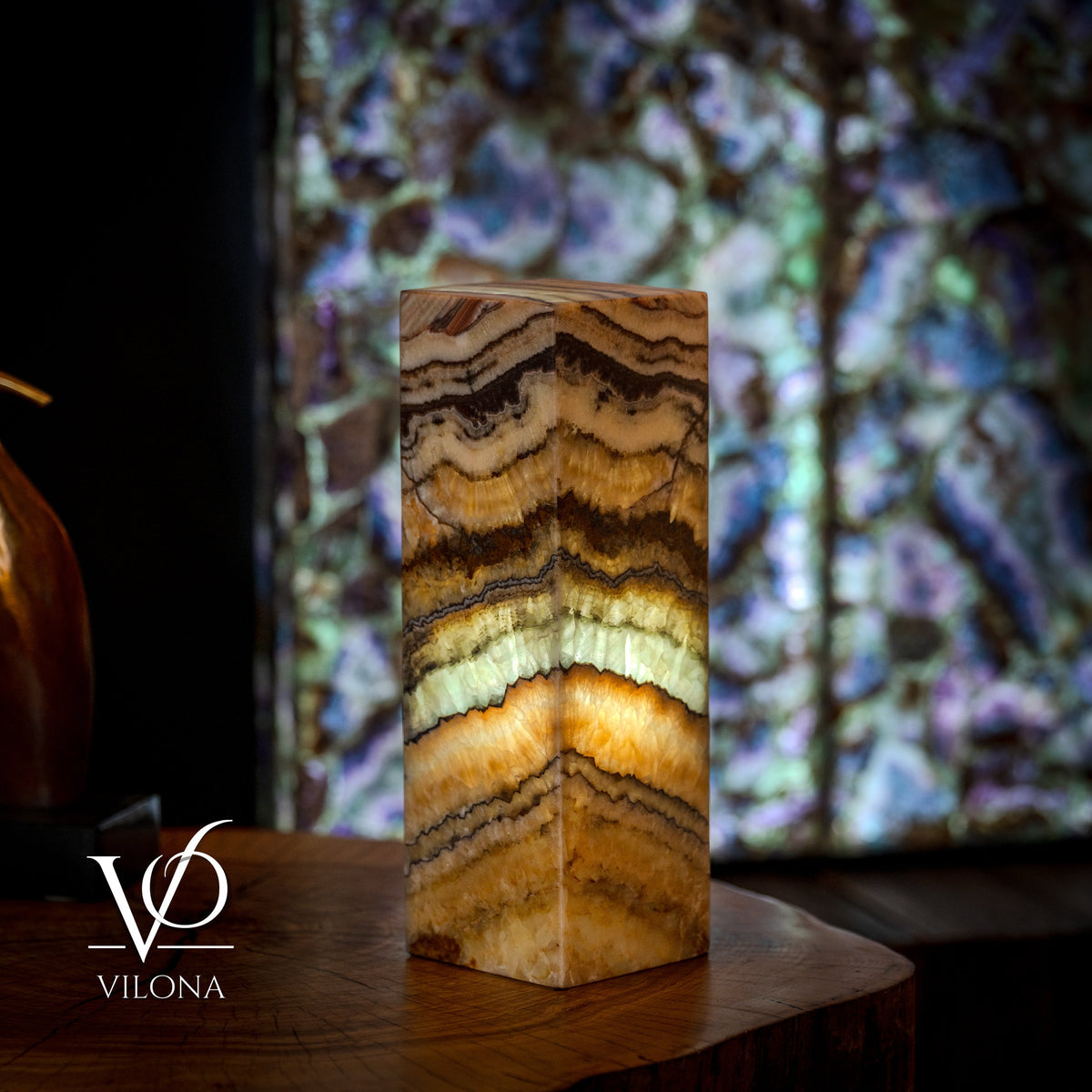 Aqua Onyx Table Lamp - Small - (18" Tall, 6x6" Closed Top Square #68), photo 3 of 5