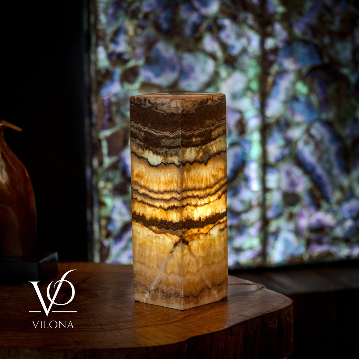 Aqua Onyx Table Lamp - Small - (18" Tall, 6x6" Closed Top Square #69), photo 4 of 5