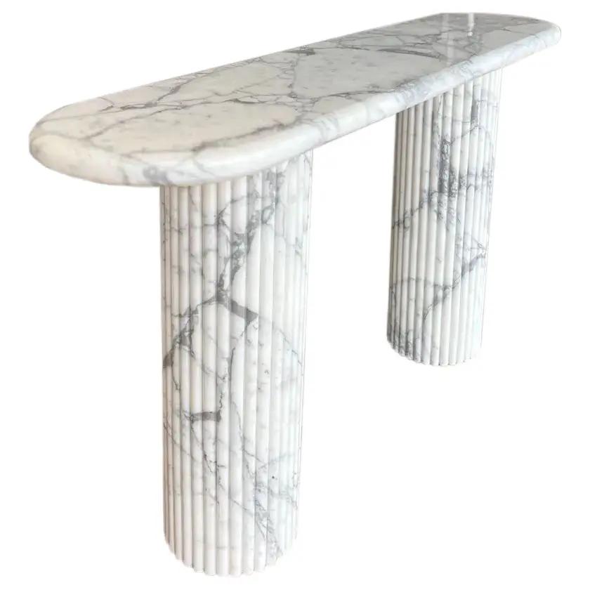 Arabescato Carrara White Marble Console Table - Handcrafted Designer Fluted Legs by GobekDesign
