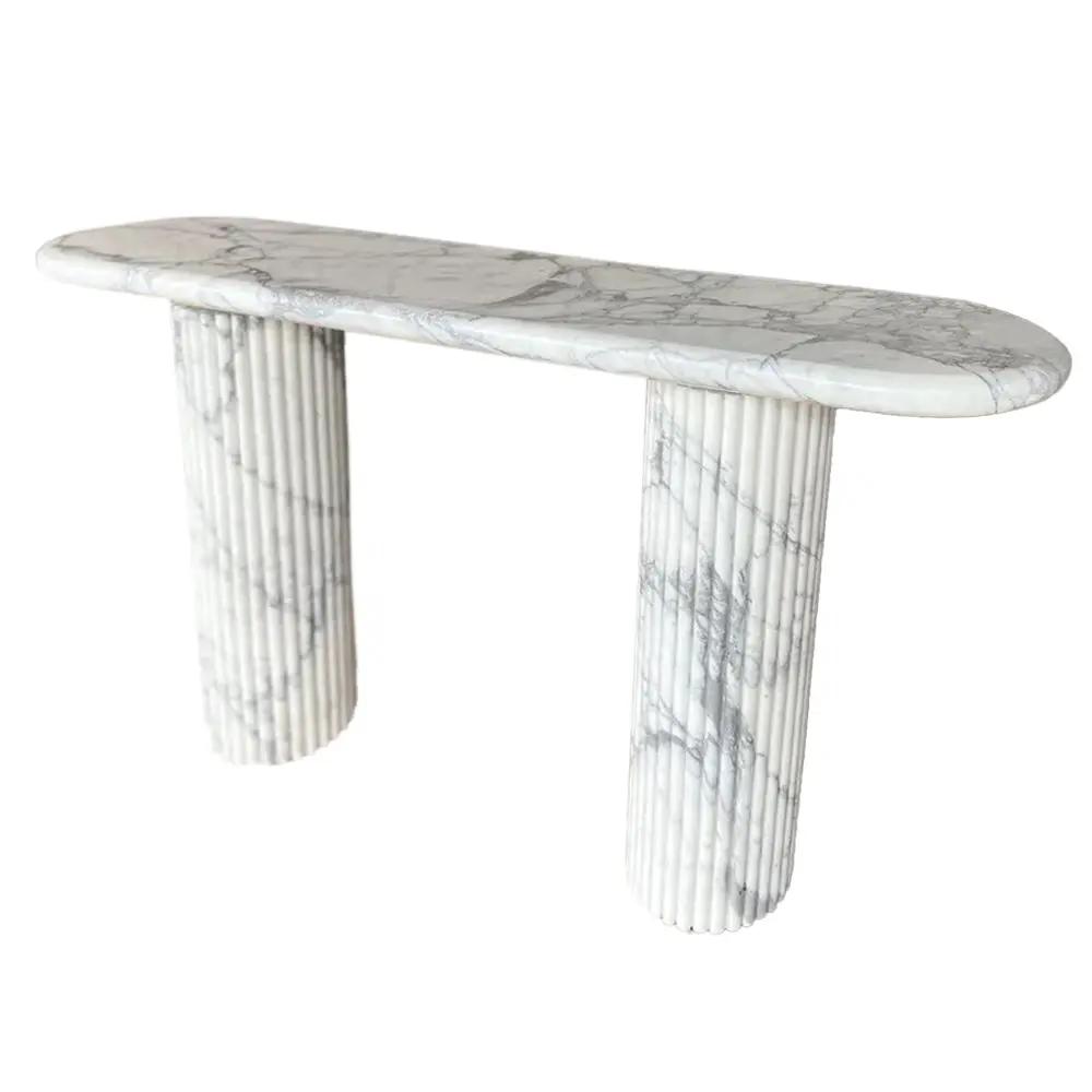 Arabescato Carrara White Marble Console Table - Handcrafted Designer Fluted Legs by GobekDesign