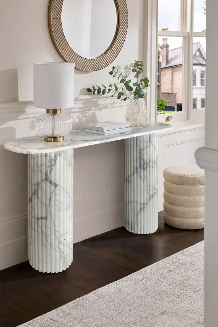 Arabescato Carrara White Marble Console Table - Handcrafted Designer Fluted Legs by GobekDesign