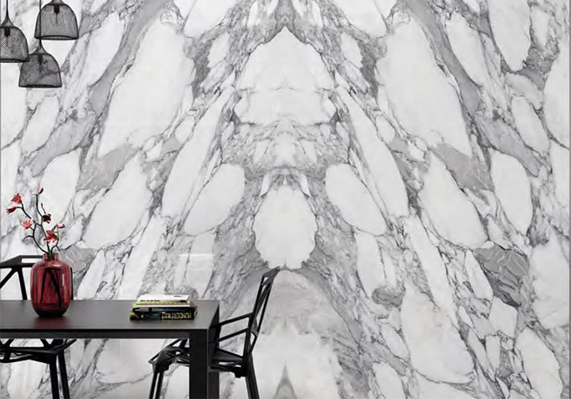 Arabescato Corchia B Lappato Lucido Porcelain Slab 64x128 room scene
