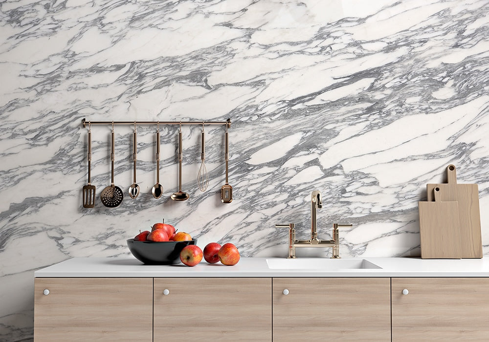 Arabescato Corchia Honed Marble Slab Random room scene 2