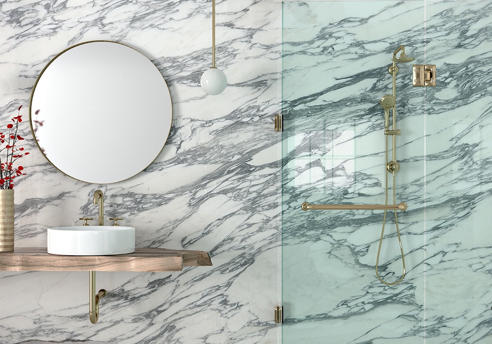 Arabescato Corchia Honed Marble Slab Random room scene 3