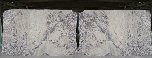Arabescato Monet polished marble slab, 3/4 in thick, bookmatched pair from block SM1742