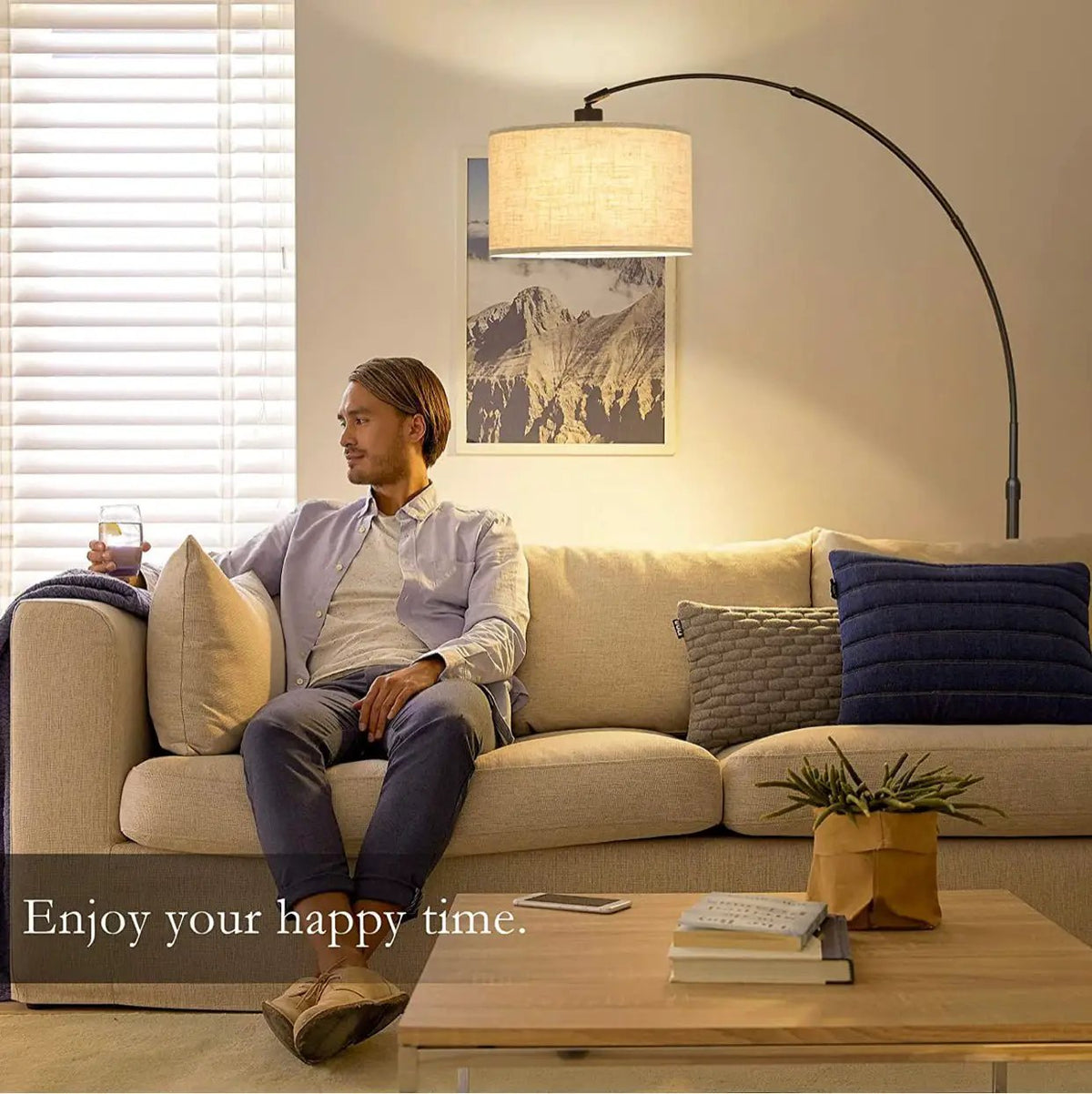 Arc Floor Lamp Modern Standing Lamp for Living Room Dimmable 74” Tall by Outdoor Solar Outlet