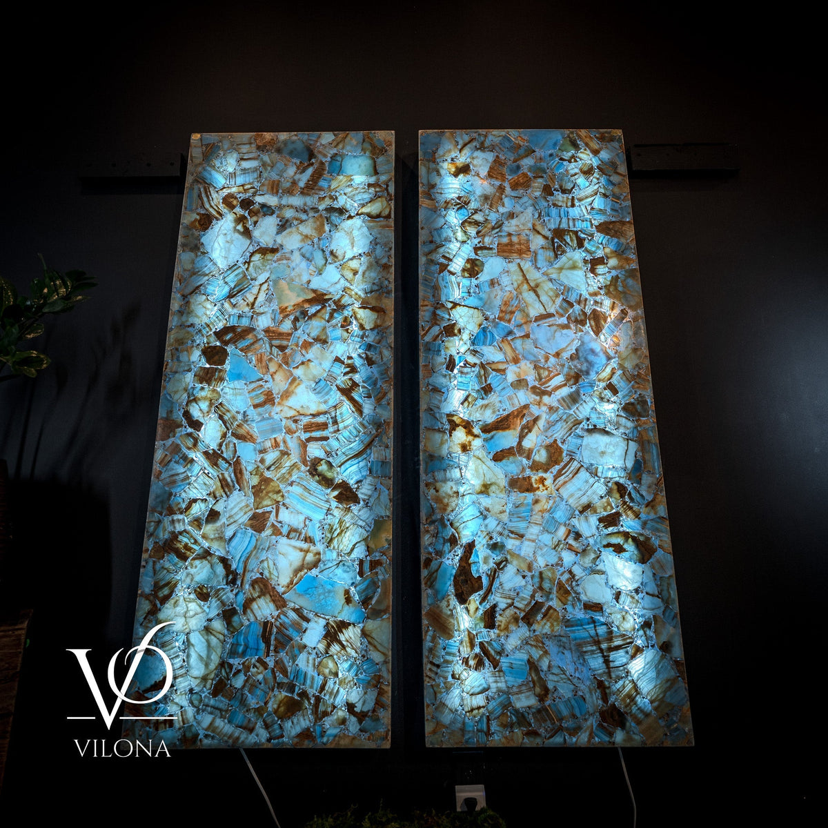 Argentina Blue Onyx Mosaic Wall Panels | Luxury Backlit Stone Wall Art, photo 4 of 9