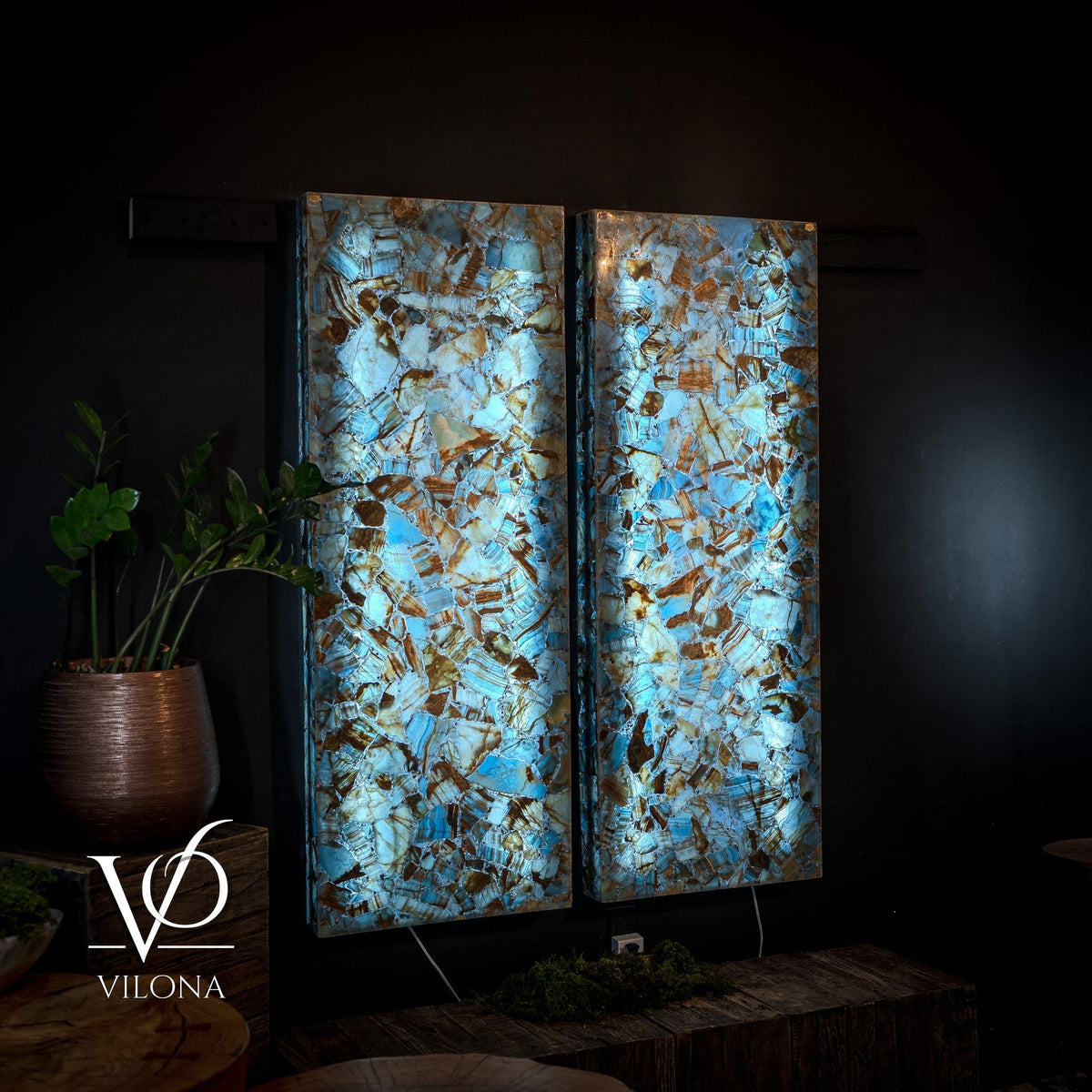 Argentina Blue Onyx Mosaic Wall Panels | Luxury Backlit Stone Wall Art, photo 9 of 9