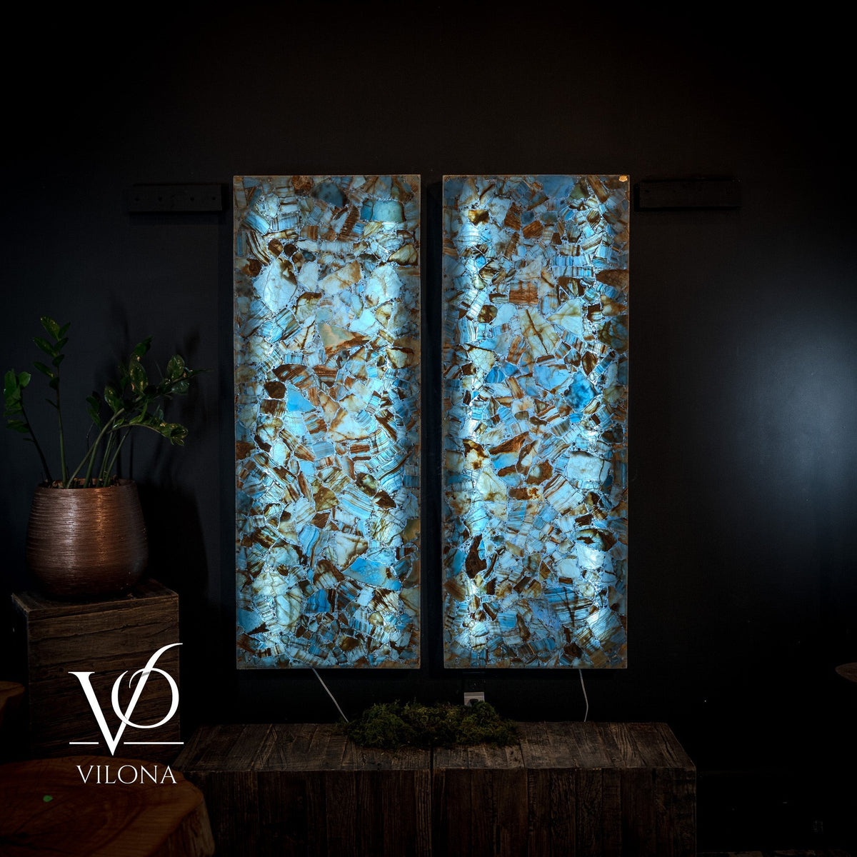 Argentina Blue Onyx Mosaic Wall Panels | Luxury Backlit Stone Wall Art, photo 8 of 9