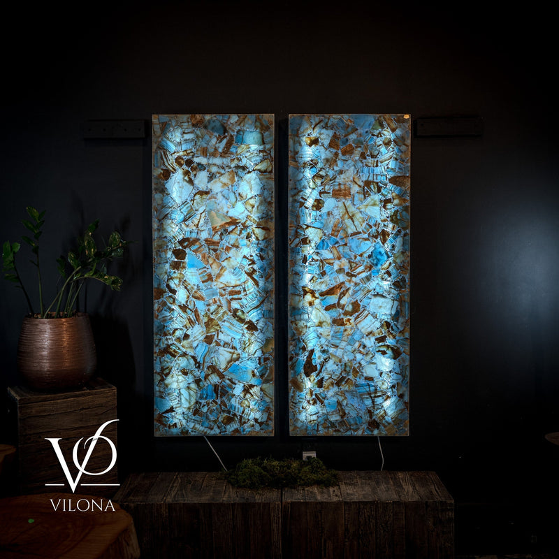 Argentina Blue Onyx Mosaic Wall Panels | Luxury Backlit Stone Wall Art, photo 8 of 9