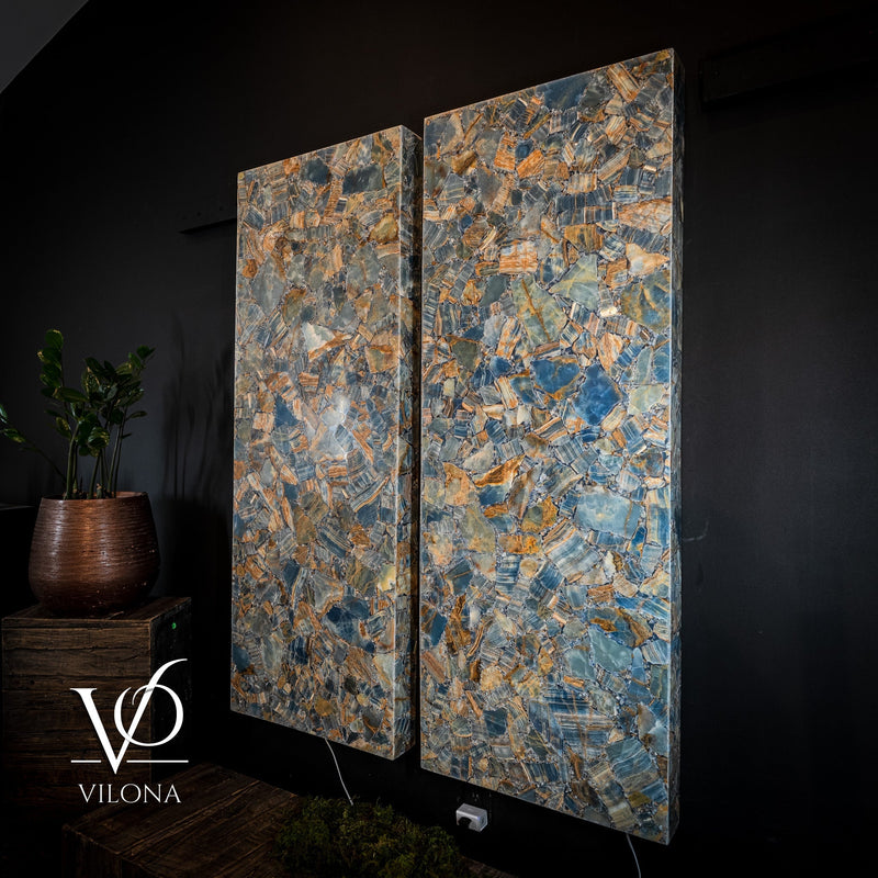 Argentina Blue Onyx Mosaic Wall Panels | Luxury Backlit Stone Wall Art, photo 7 of 9