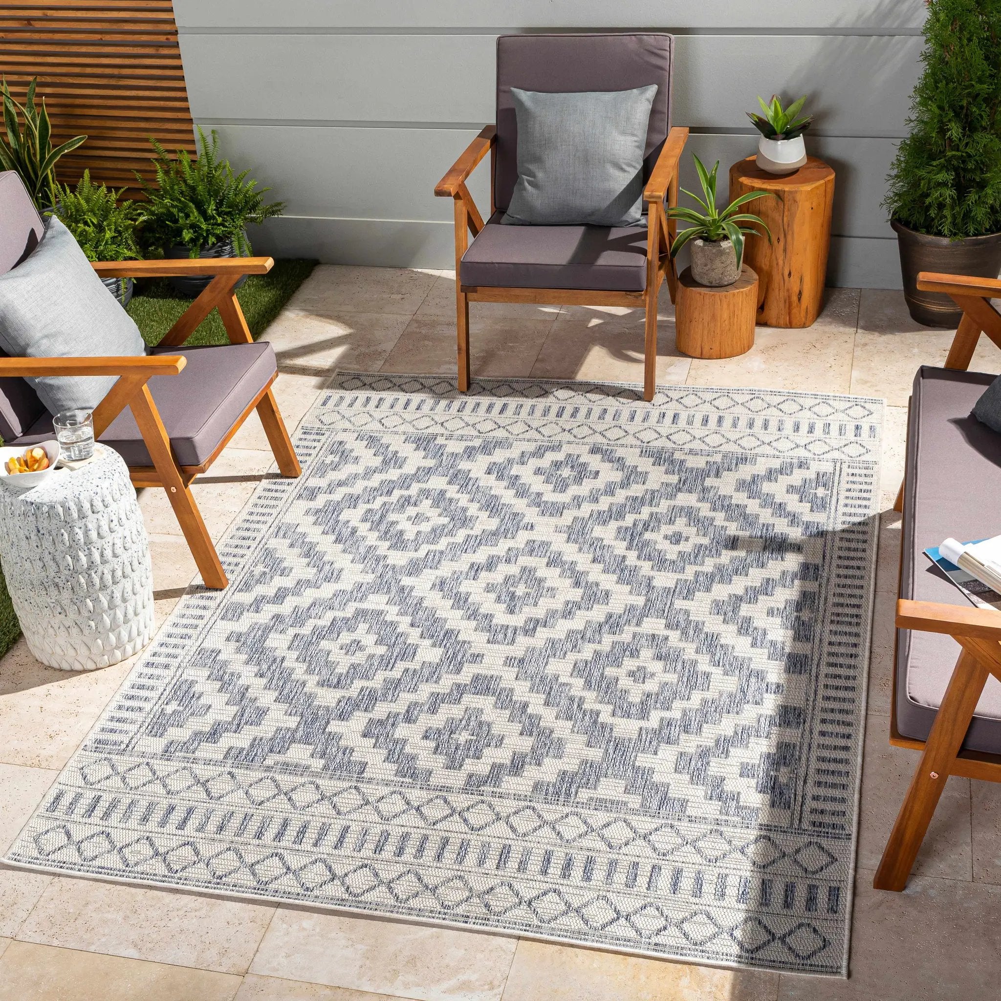 Kabala Dark Blue Outdoor Area Rug - Clearance by Boutique Rugs
