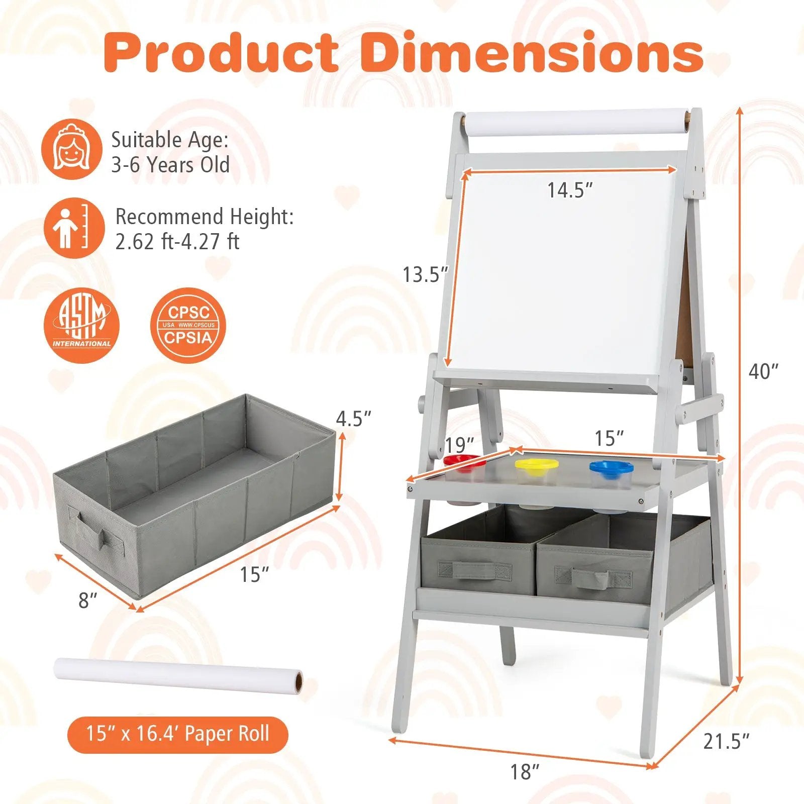 3-in-1 Art Easel for Kids with Magnetic Chalkboard and Whiteboard-Gray by DirectDeals