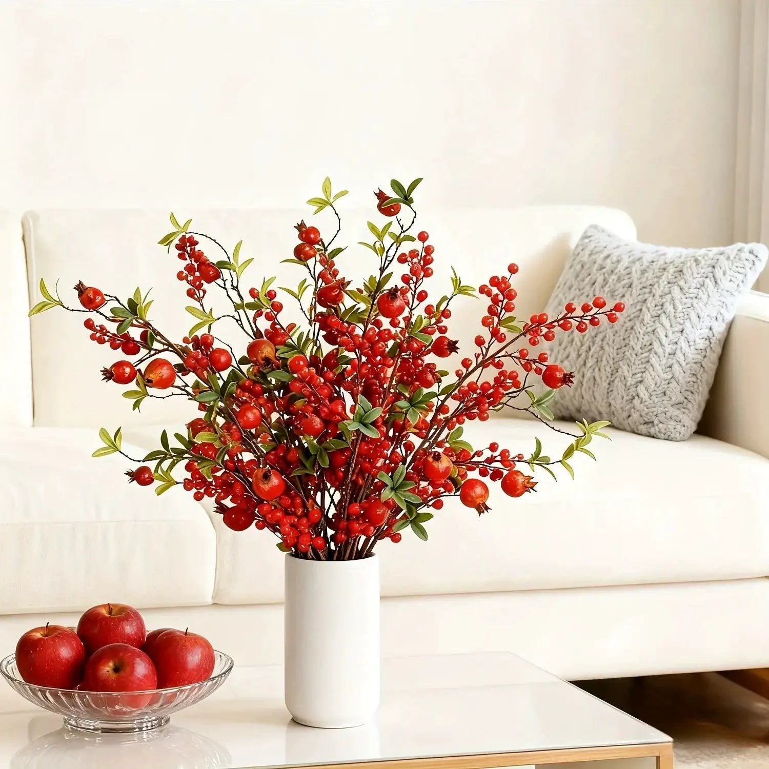 Artificial Floral Pomegranate Decoration with Red Winterberry Berries and Dark Stems by House Of Avana