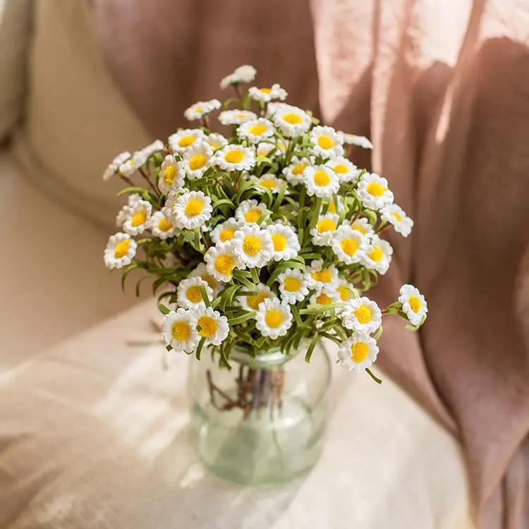 Faux Silk Artificial Flower Eco PE Small Daisy Stem Set in White 15" Tall by RusticReach