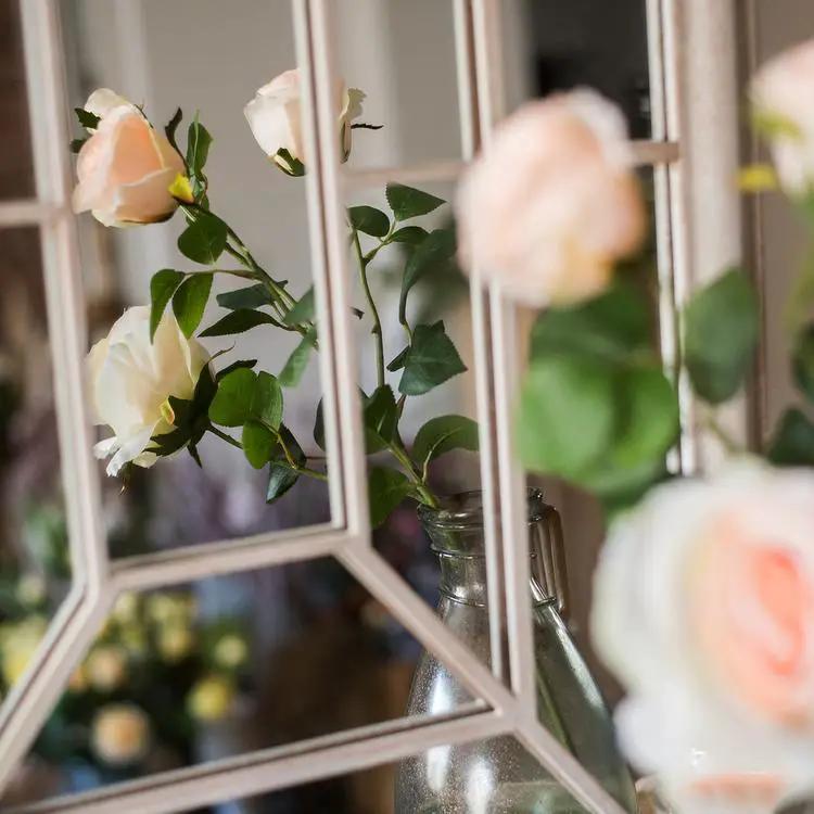 Faux Artificial Flower Silk 4 Rose Bloom Stem in Champagne Color 31" Tall by RusticReach