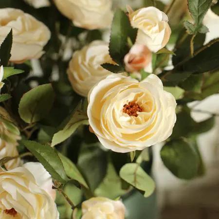 Artificial Flower Silk Rose Flower Bloom and Bud Stem in White 39" Tall by RusticReach