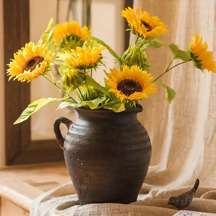 Faux Artificial Flower Silk Sunflower Stem 28" Tall by RusticReach