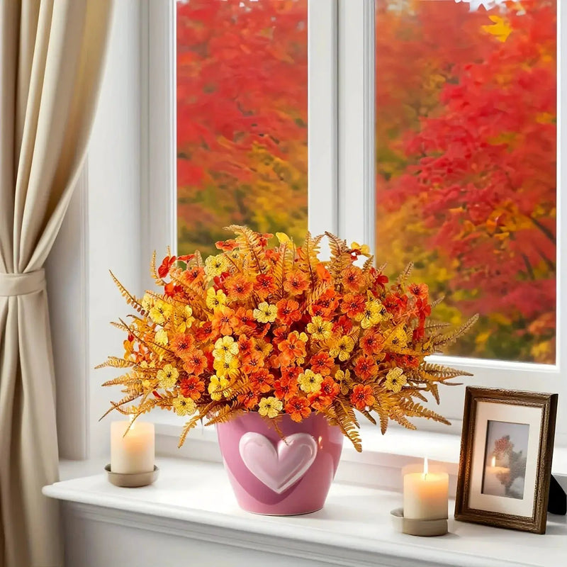 Artificial Flowers, Mixed Orange & Yellow Daisy, 7pcs Autumn Decoration by House Of Avana