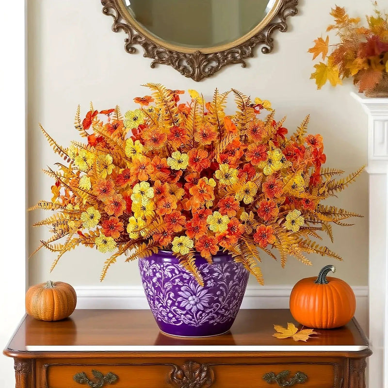 Artificial Flowers, Mixed Orange & Yellow Daisy, 7pcs Autumn Decoration by House Of Avana