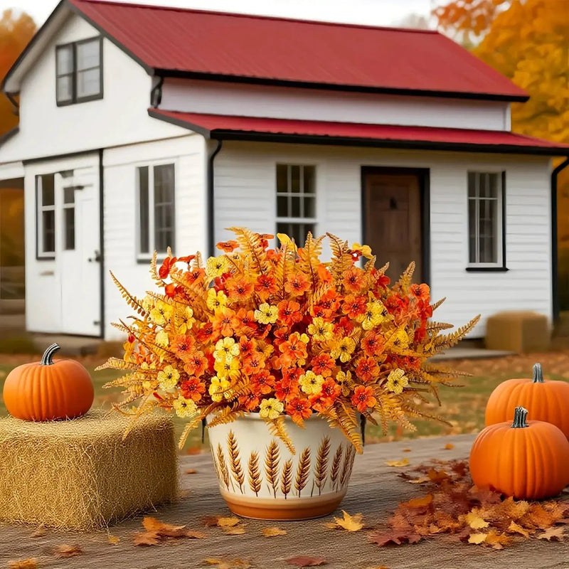 Artificial Flowers, Mixed Orange & Yellow Daisy, 7pcs Autumn Decoration by House Of Avana
