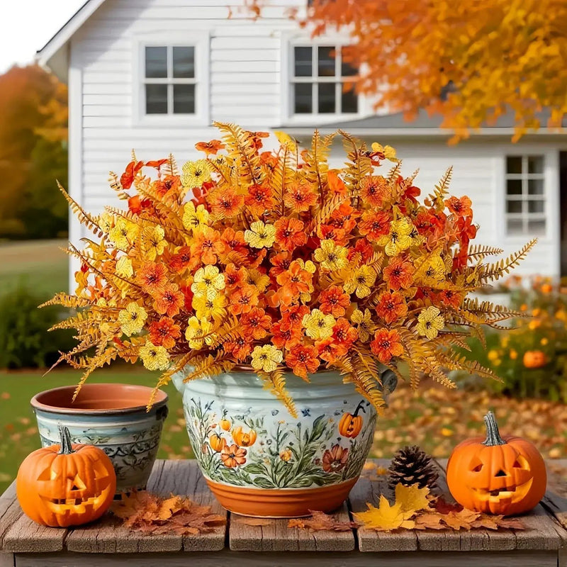 Artificial Flowers, Mixed Orange & Yellow Daisy, 7pcs Autumn Decoration by House Of Avana