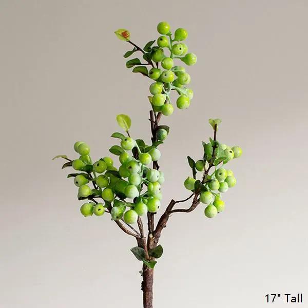 Artificial Fruit Artificial Berry Stem in Green 17" Tall by RusticReach