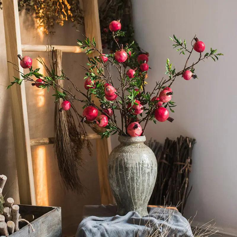Artificial Fruit Large Red Pomegranate Fruit Stem 36" Tall by RusticReach