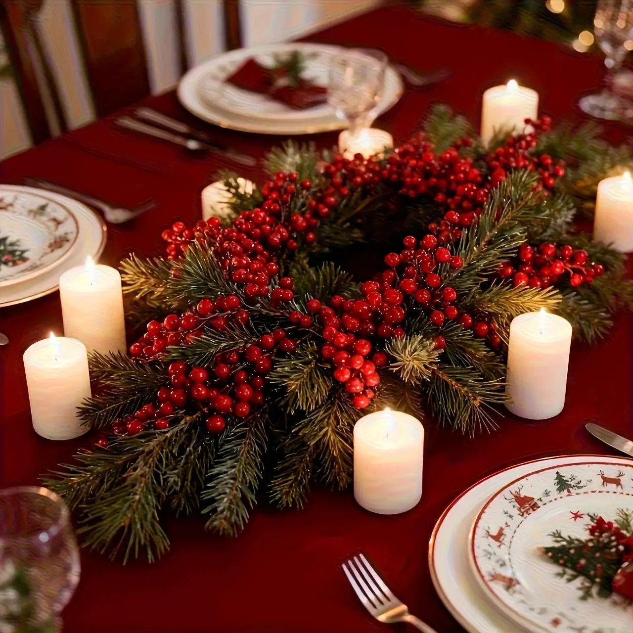 Artificial Poinsettia Garland 2-Pack Faux Holly Ivy Vine by House Of Avana