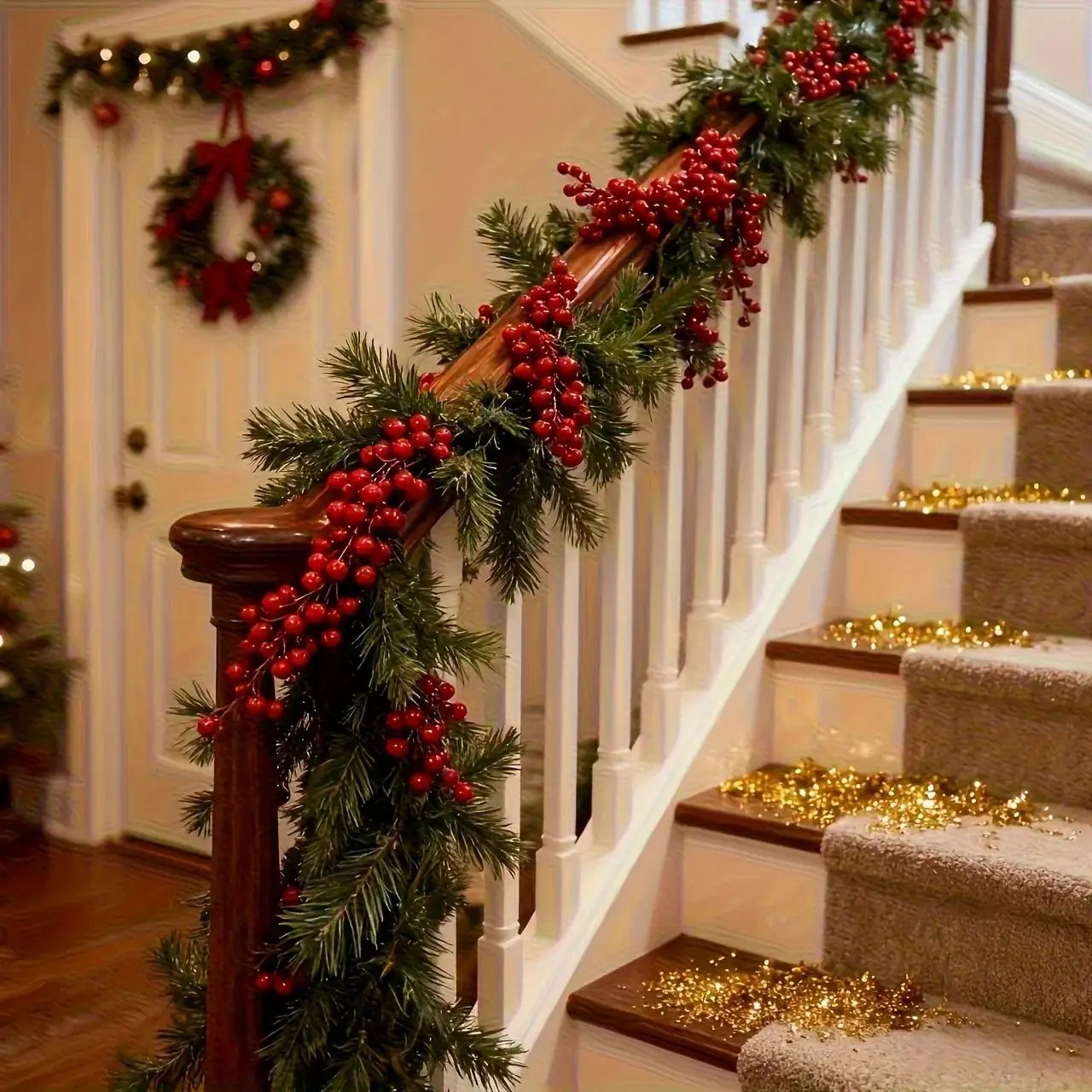 Artificial Poinsettia Garland 2-Pack Faux Holly Ivy Vine by House Of Avana
