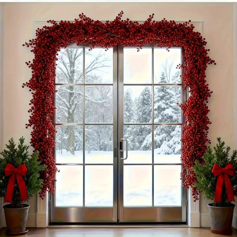 Artificial Poinsettia Garland 2-Pack Faux Holly Ivy Vine by House Of Avana